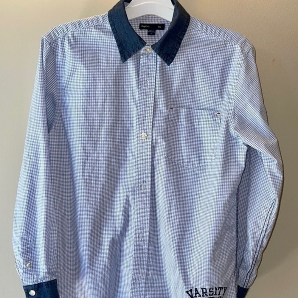 Gap‎ Kids Boys Blue & White Button Down size 12/XL 100% Cotton